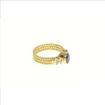 18K 0.85 Ctw Sapphire Diamond Engagement Yellow Gold Ring, Size 4.25