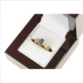 18K 0.85 Ctw Sapphire Diamond Engagement Yellow Gold Ring, Size 4.25