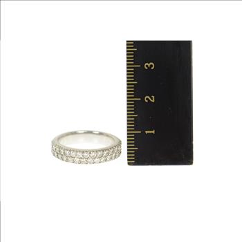 18K 0.90 Ctw Pave Tiered Diamond Wedding Band White Gold Ring, Size 6.25