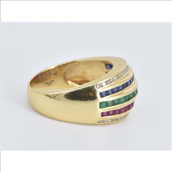 18K 0.95Ctw Natural Diamond Emerald Ruby Sapphire Yellow Gold Ring, Size 7.5