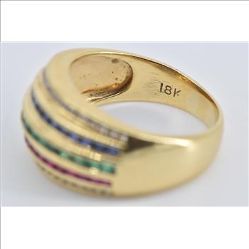 18K 0.95Ctw Natural Diamond Emerald Ruby Sapphire Yellow Gold Ring, Size 7.5