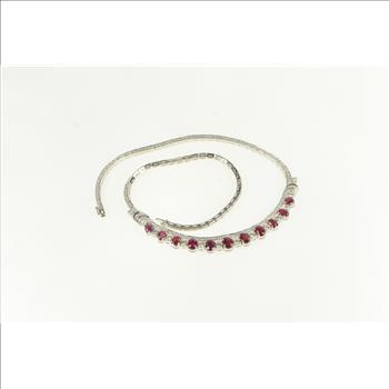 18K 10 Ctw Ruby Diamond Statement White Gold Necklace, Size 4.5