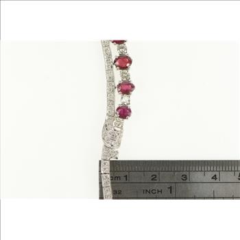 18K 10 Ctw Ruby Diamond Statement White Gold Necklace, Size 4.5