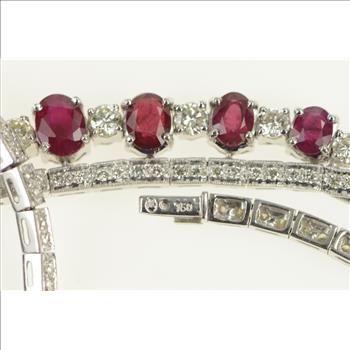 18K 10 Ctw Ruby Diamond Statement White Gold Necklace, Size 4.5