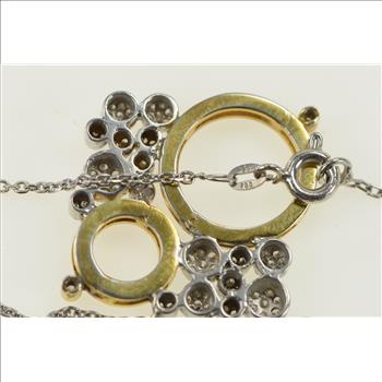 18K 1.00 Ctw Diamond Circle Cluster Chain White Gold Necklace 16.5