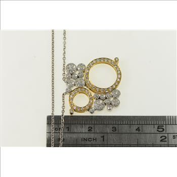 18K 1.00 Ctw Diamond Circle Cluster Chain White Gold Necklace 16.5