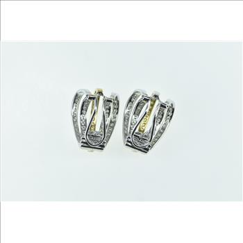 18K 1.00 Ctw Diamond French Clip Layered Hoop White Gold Earrings