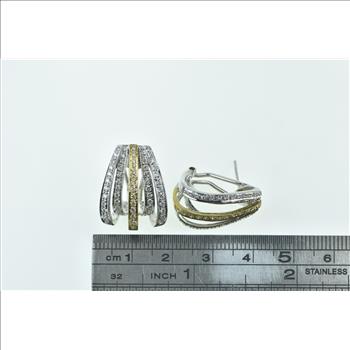 18K 1.00 Ctw Diamond French Clip Layered Hoop White Gold Earrings