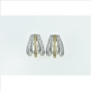 18K 1.00 Ctw Diamond French Clip Layered Hoop White Gold Earrings