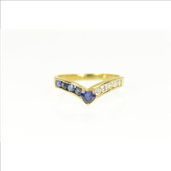 18K 1.00 Ctw Heart Sapphire Diamond Chevron Yellow Gold Ring, Size 8