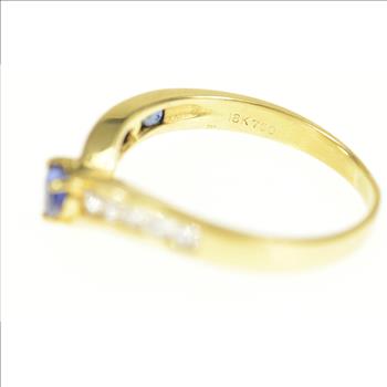 18K 1.00 Ctw Heart Sapphire Diamond Chevron Yellow Gold Ring, Size 8