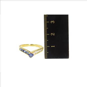 18K 1.00 Ctw Heart Sapphire Diamond Chevron Yellow Gold Ring, Size 8