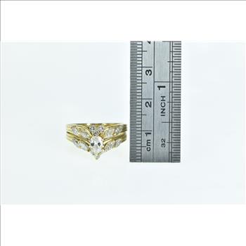 18K 1.01 Ctw Pear Diamond Chevron Engagement Yellow Gold Ring, Size 6.75