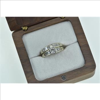 18K 1.05 Ctw Princess Diamond Engagement Set Yellow Gold Ring, Size 4.25