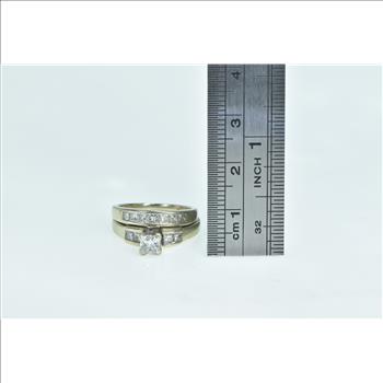 18K 1.05 Ctw Princess Diamond Engagement Set Yellow Gold Ring, Size 4.25