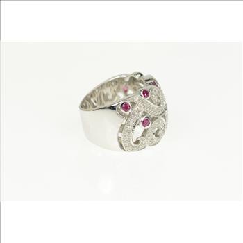 18K 1.07 Ctw Ruby Diamond Ornate Swirl Statement White Gold Ring, Size 6
