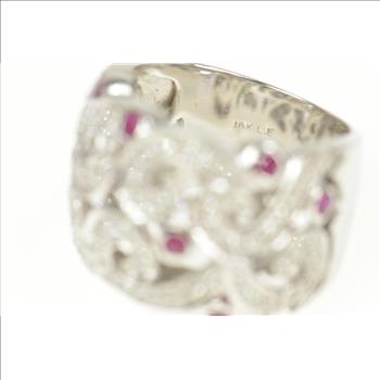 18K 1.07 Ctw Ruby Diamond Ornate Swirl Statement White Gold Ring, Size 6