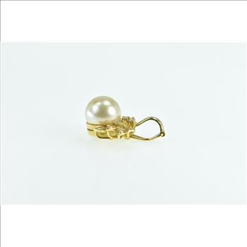 18K 10.8mm Cultured Pearl Diamond Vintage Yellow Gold Pendant
