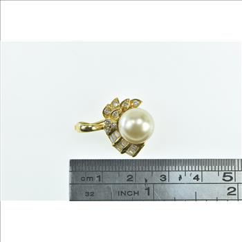 18K 10.8mm Cultured Pearl Diamond Vintage Yellow Gold Pendant