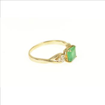 18K 1.15 Ctw Emerald Diamond Engagement Yellow Gold Ring, Size 8