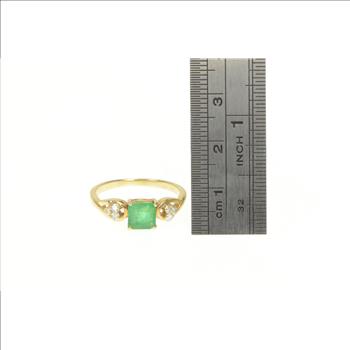 18K 1.15 Ctw Emerald Diamond Engagement Yellow Gold Ring, Size 8