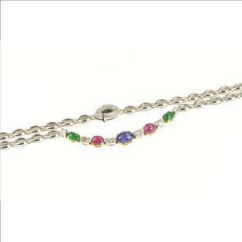 18K 11.65 Ctw Sapphire Ruby Diamond Emerald White Gold Necklace 15.5