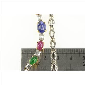 18K 11.65 Ctw Sapphire Ruby Diamond Emerald White Gold Necklace 15.5