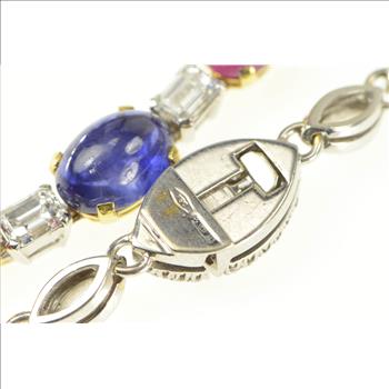 18K 11.65 Ctw Sapphire Ruby Diamond Emerald White Gold Necklace 15.5