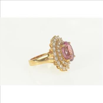 18K 12.26 Ctw Pink Spinel Diamond Halo Engagement Rose Gold Ring, Size 7