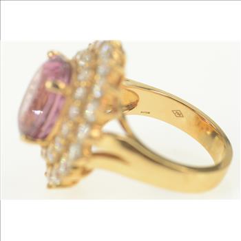 18K 12.26 Ctw Pink Spinel Diamond Halo Engagement Rose Gold Ring, Size 7