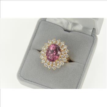 18K 12.26 Ctw Pink Spinel Diamond Halo Engagement Rose Gold Ring, Size 7