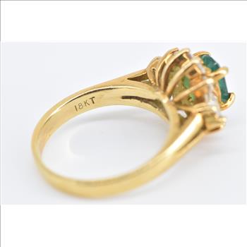 18K 1.27 Ctw Emerald Diamond Halo Engagement Yellow Gold Ring, Size 4.25
