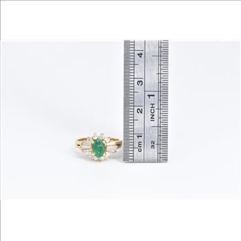18K 1.27 Ctw Emerald Diamond Halo Engagement Yellow Gold Ring, Size 4.25