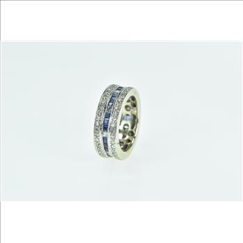 18K 1.30 Ctw Diamond Sapphire Eternity White Gold Ring, Size 4.5