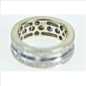 18K 1.30 Ctw Diamond Sapphire Eternity White Gold Ring, Size 4.5