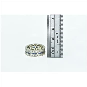 18K 1.30 Ctw Diamond Sapphire Eternity White Gold Ring, Size 4.5