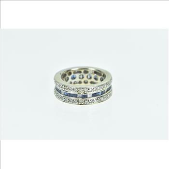 18K 1.30 Ctw Diamond Sapphire Eternity White Gold Ring, Size 4.5
