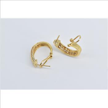 18K 1.30 Ctw Natural Diamond Oval French Clip Hoop Yellow Gold Earrings
