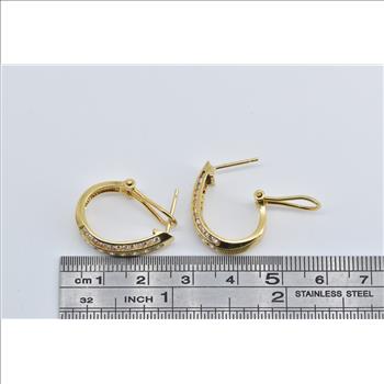 18K 1.30 Ctw Natural Diamond Oval French Clip Hoop Yellow Gold Earrings