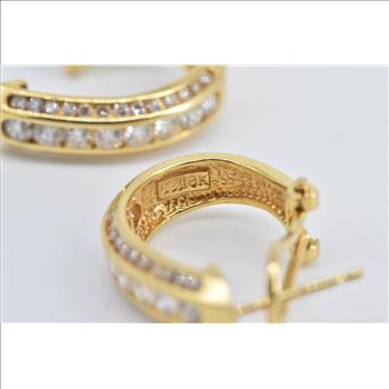 18K 1.30 Ctw Natural Diamond Oval French Clip Hoop Yellow Gold Earrings