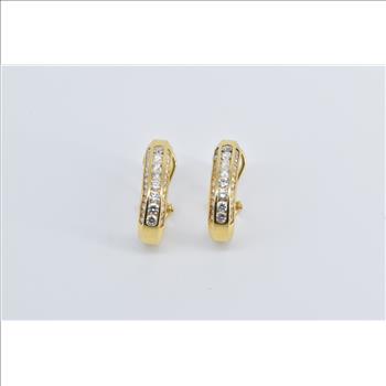 18K 1.30 Ctw Natural Diamond Oval French Clip Hoop Yellow Gold Earrings
