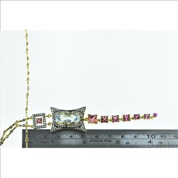 18K 13.50 Ctw Aquamarine Diamond Tie Yellow Gold Necklace 17.25