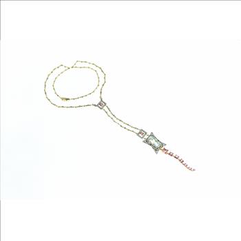 18K 13.50 Ctw Aquamarine Diamond Tie Yellow Gold Necklace 17.25