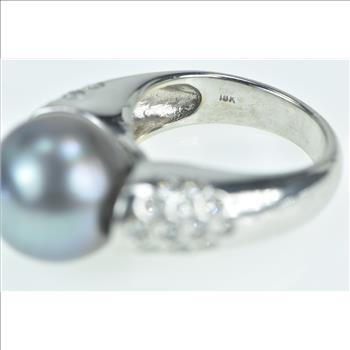 18K 13.56mm South Sea Pearl 0.98 Ctw Diamond White Gold Ring, Size 7.5