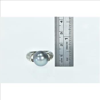 18K 13.56mm South Sea Pearl 0.98 Ctw Diamond White Gold Ring, Size 7.5
