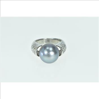 18K 13.56mm South Sea Pearl 0.98 Ctw Diamond White Gold Ring, Size 7.5