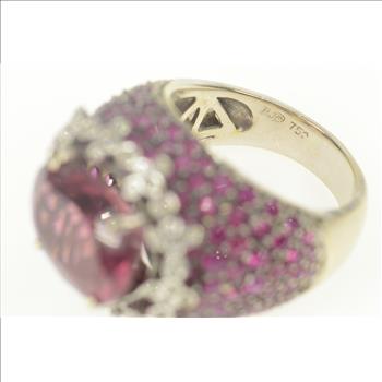 18K 13.59 Ctw Pink Tourmaline Sapphire Diamond Yellow Gold Ring, Size 7.5