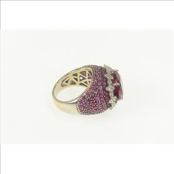 18K 13.59 Ctw Pink Tourmaline Sapphire Diamond Yellow Gold Ring, Size 7.5