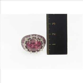 18K 13.59 Ctw Pink Tourmaline Sapphire Diamond Yellow Gold Ring, Size 7.5