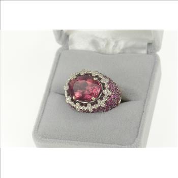 18K 13.59 Ctw Pink Tourmaline Sapphire Diamond Yellow Gold Ring, Size 7.5